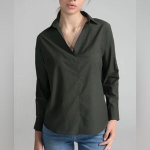 HARSHMAN Hockney Popover Shirt in Dark Green Melange Women's Large